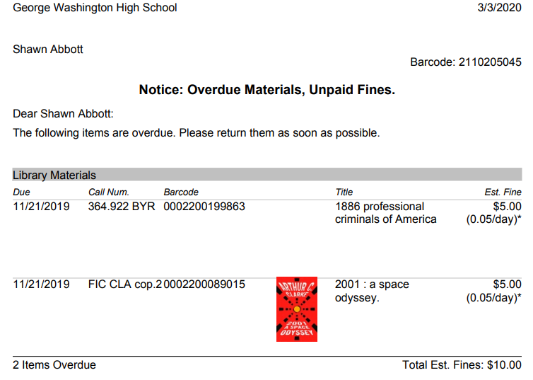 Overdue notice example.