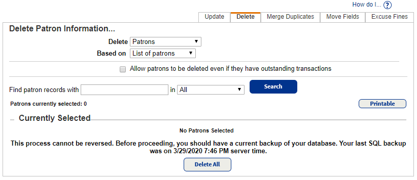 Update Patrons page Delete sub-tab based on patron list