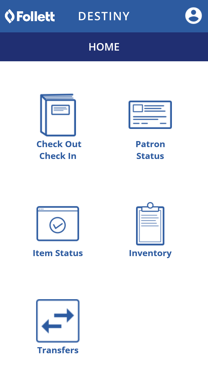 Follett Destiny Back Office app home screen